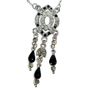 Vintage Art Deco Garnet Onyx Silver Tone Paper Clip Necklace Jewelry 7"